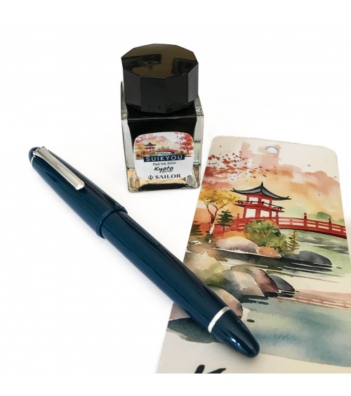 Set stylo-plume Sailor 1911L Ringless Kyoto Garden Suikyou (Bleu), bec or largeur M et encre assortie