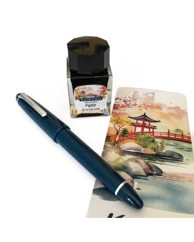 Set stylo-plume Sailor 1911L Ringless Kyoto Garden Suikyou (Bleu), bec or largeur M et encre assortie