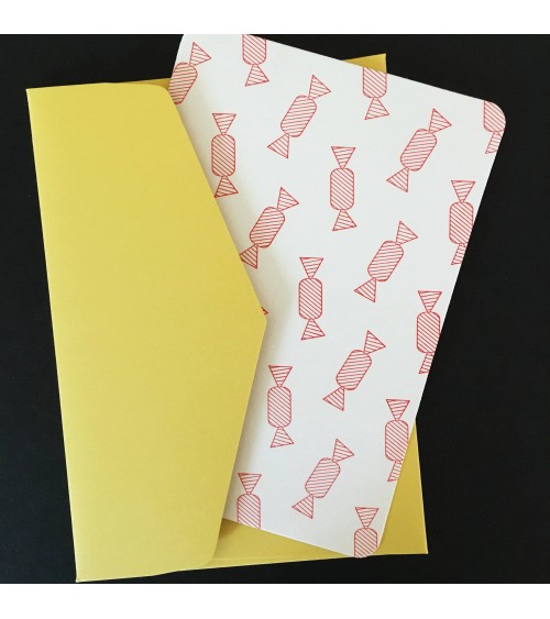 Set de cinq cartes Bonbons et enveloppes jaunes Le Typographe, format A6