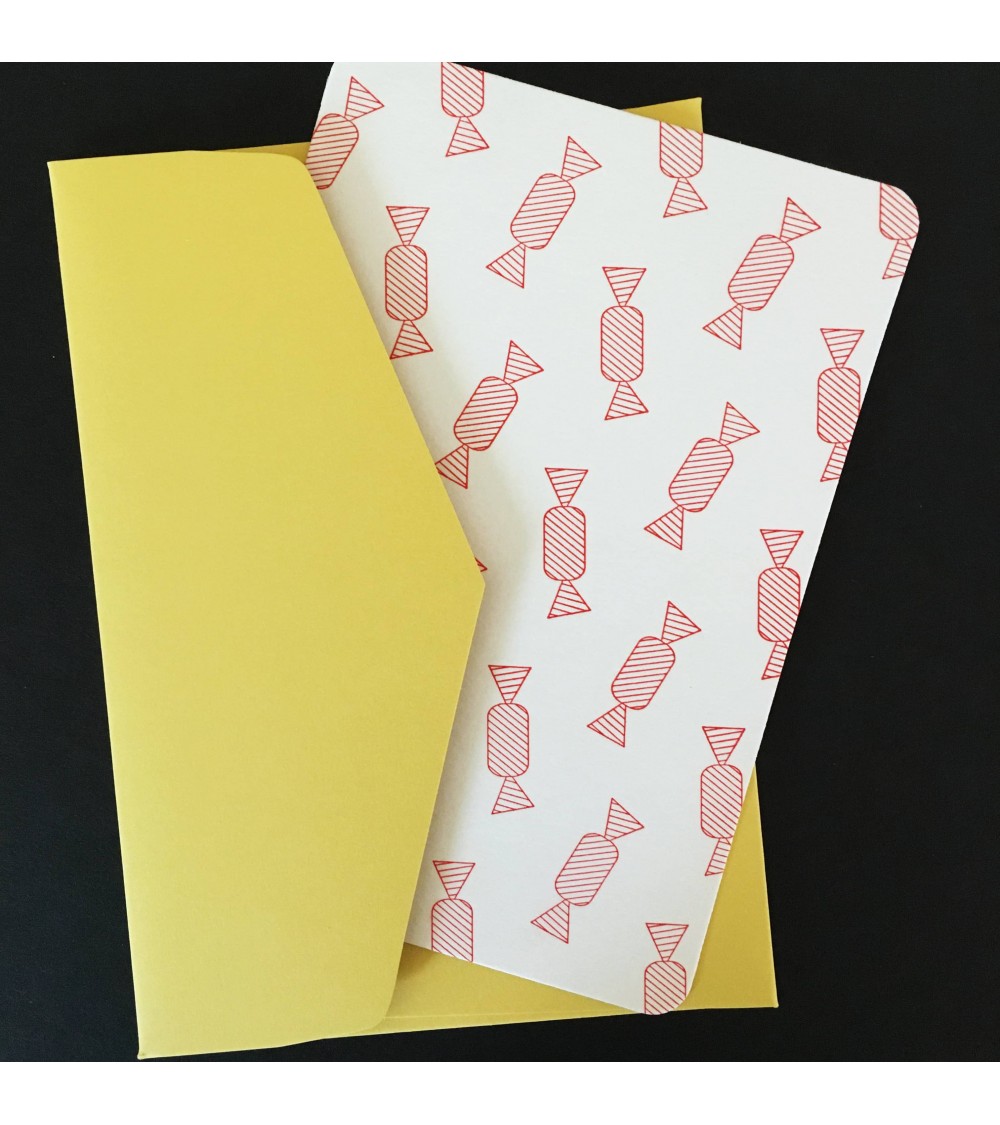 Set de cinq cartes Bonbons et enveloppes jaunes Le Typographe, format A6