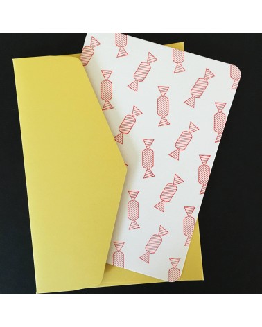 Set de cinq cartes Bonbons et enveloppes jaunes Le Typographe, format A6