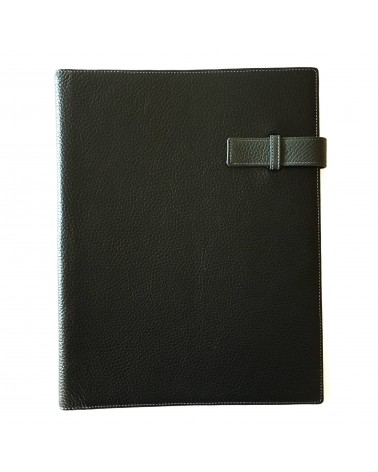 Porte-bloc PA Derby format A4 cuir anthracite, 1 compartiment cartes et 1 pour feuilles A4, boucle stylo, bloc-notes.