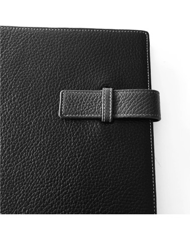 Porte-bloc PA Derby format A4 cuir anthracite, 1 compartiment cartes et 1 pour feuilles A4, boucle stylo, bloc-notes.