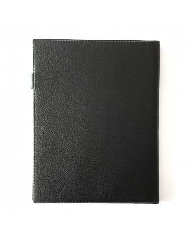 Porte-bloc PA Derby format A4 cuir anthracite, 1 compartiment cartes et 1 pour feuilles A4, boucle stylo, bloc-notes.