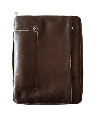 Porte-document Filofax format A4 avec poignée, cuir marron, fermeture éclair