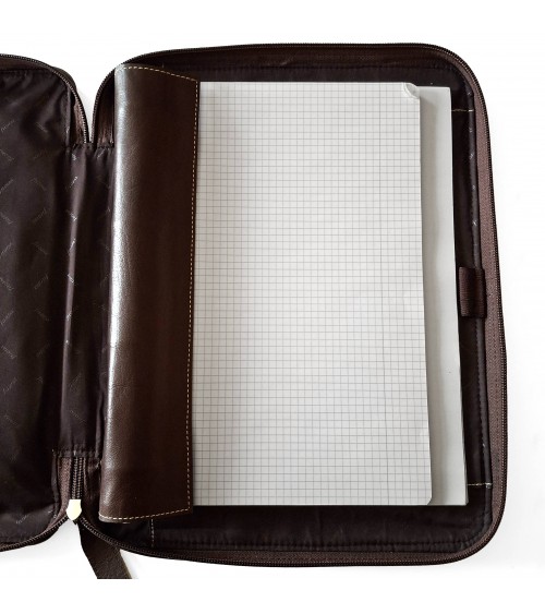 Porte-document Filofax format A4 avec poignée, cuir marron, fermeture éclair