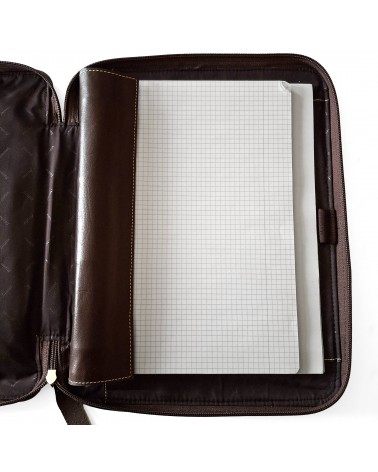 Porte-document Filofax format A4 avec poignée, cuir marron, fermeture éclair