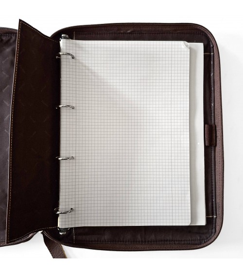 Porte-document Filofax format A4 avec poignée, cuir marron, fermeture éclair