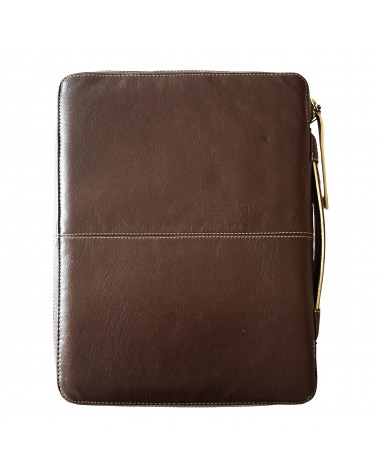 Porte-document Filofax format A4 avec poignée, cuir marron, fermeture éclair