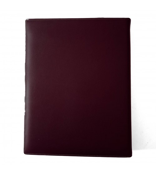 Classeur PA format A4 avec bloc-note, cuir lisse bordeaux foncé