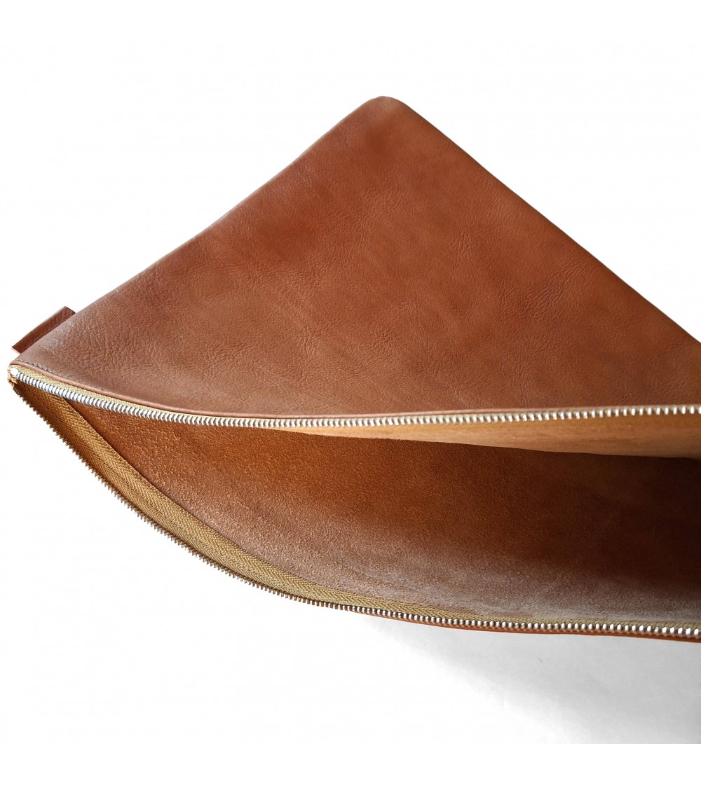 Poche plate zippée Sonnenleder, cuir cognac