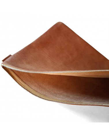 Poche plate zippée Sonnenleder, cuir cognac