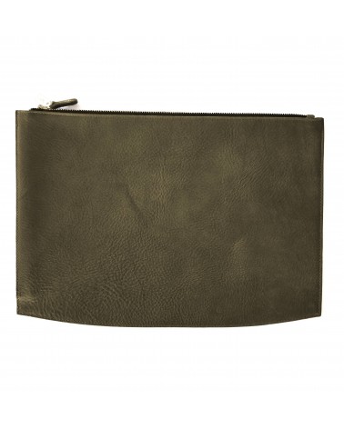 Poche plate zippée PA Allgäu, cuir épais vert olive