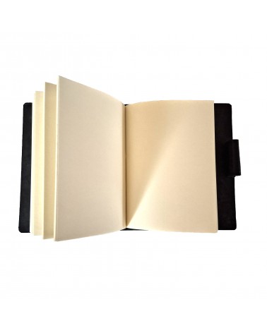 Carnet PA rechargeable cuir noir, 288 pages blanches format A6
