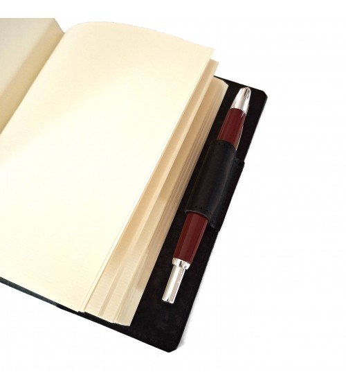 Carnet PA rechargeable cuir noir, 288 pages blanches format A6