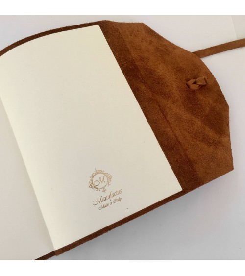 Carnet Manufactus Laccio, couverture cuir veau Marron, 256 pages papier vélin, fabriqué en Italie