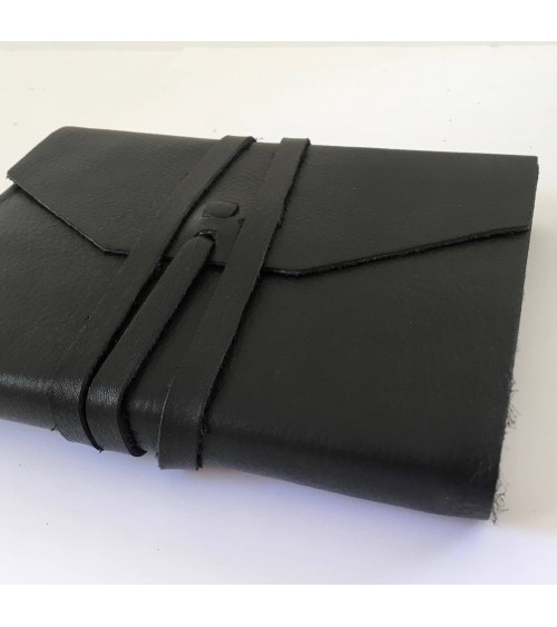 Carnet rechargeable Manufactus Laccio, couverture cuir de veau noir, grandes tailles, fabriqué en Italie