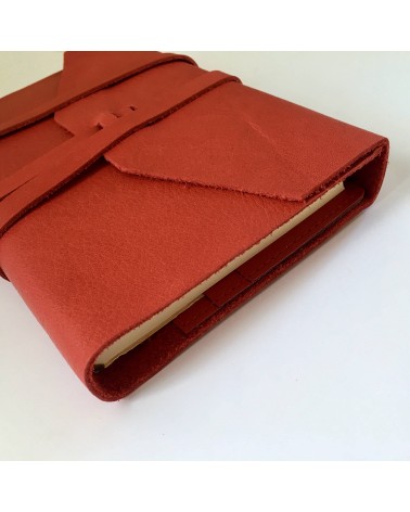 Carnet rechargeable Manufactus Laccio, couverture cuir de veau rouge, grandes tailles, fabriqué en Italie
