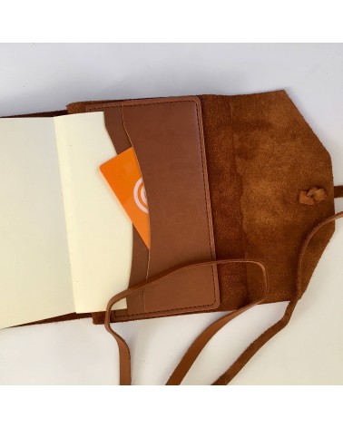 Carnet rechargeable Manufactus Laccio, couverture cuir de veau cognac, fabriqué en Italie