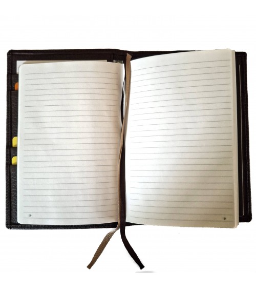 Carnet X47 rechargeable, cuir brun foncé, format A6, contient 4 carnets
