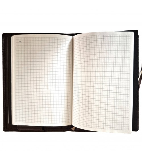 Carnet X47 rechargeable, cuir brun foncé, format A6, contient 4 carnets