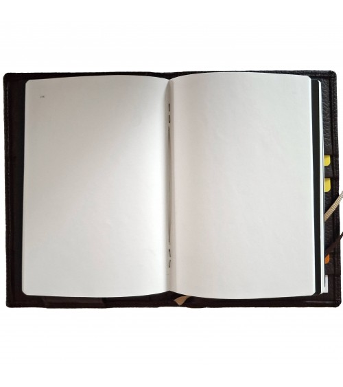 Carnet X47 rechargeable, cuir brun foncé, format A6, contient 4 carnets