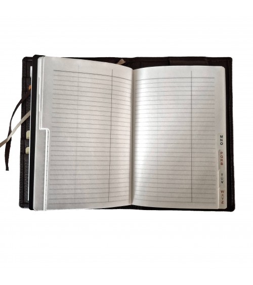 Carnet X47 rechargeable, cuir brun foncé, format A6, contient 4 carnets