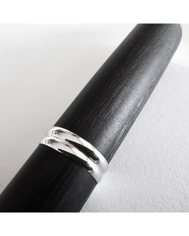 Stylo-plume Pilot Capless Wooden Argent/Noir, bec rétractable or 18 carats