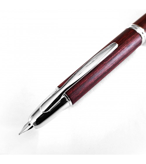 Stylo-plume Pilot Capless Wooden Argent/Rouge, bec or 18 carats