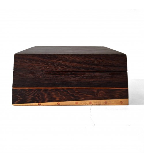 Bo&icirc;te pour petits objets Patrick Gu&eacute;nat bois de weng&eacute;, cuivre et laiton