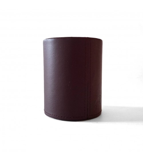 Pot à crayons PA recouvert de cuir bordeaux foncé
