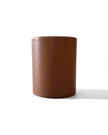 Pot à crayons PA recouvert de cuir couleur cognac