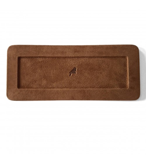 Plateau porte stylo PA cuir nubuk cognac
