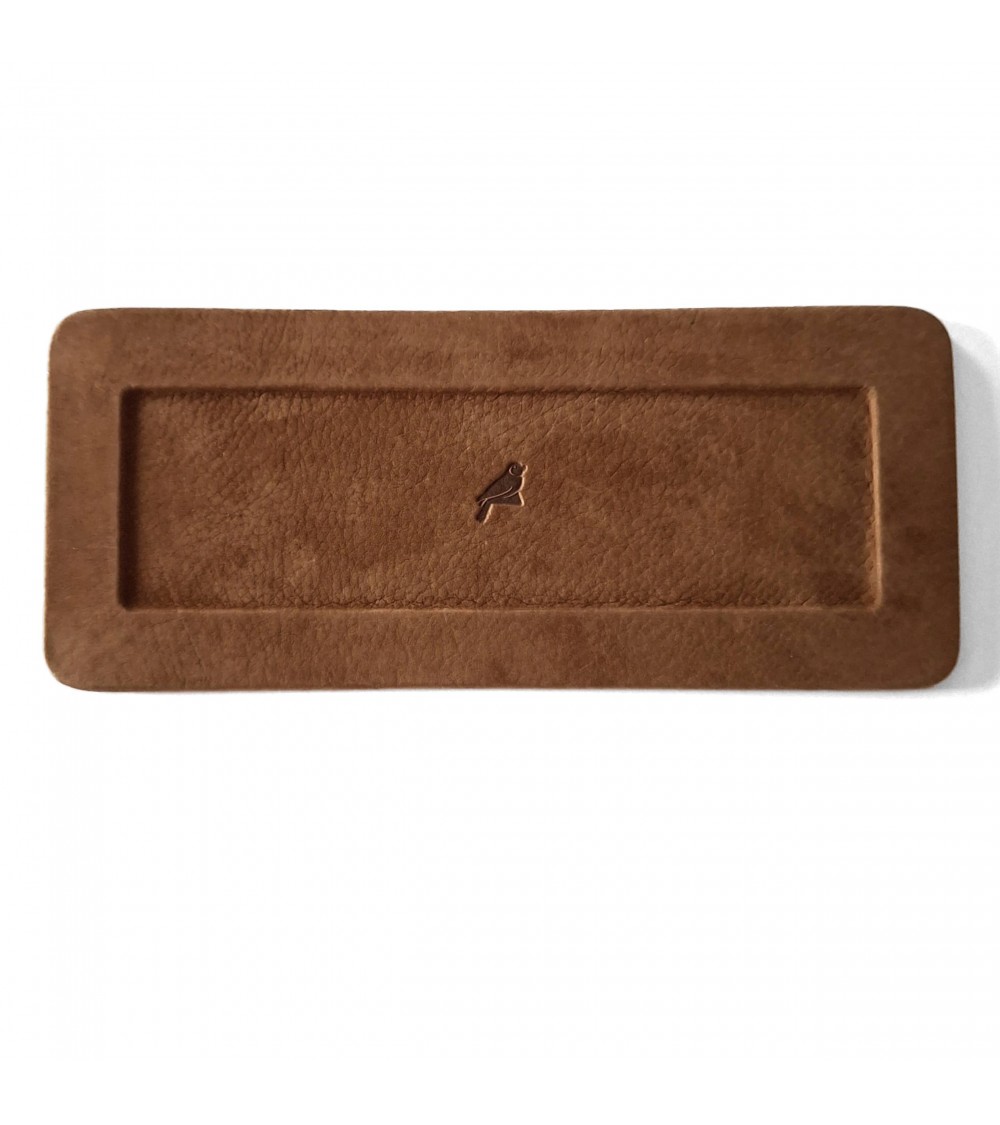 Plateau porte stylo PA cuir nubuk cognac