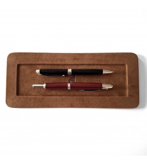 Plateau porte stylo PA cuir nubuk cognac