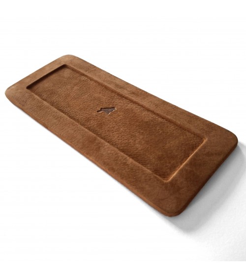 Plateau porte stylo PA cuir nubuk cognac