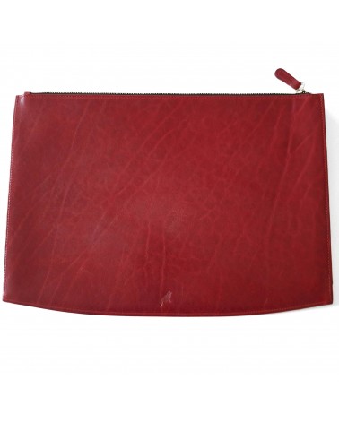 Poche plate zippée PA Allgäu, cuir épais rouge bordeaux doublé