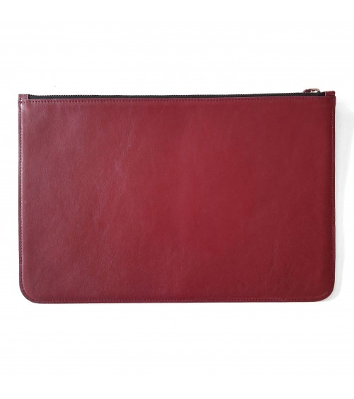Poche plate zippée Récife cuir rouge bordeaux doublé tissu, fabriqué en France