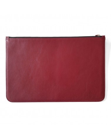 Poche plate zippée Récife cuir rouge bordeaux doublé tissu, fabriqué en France