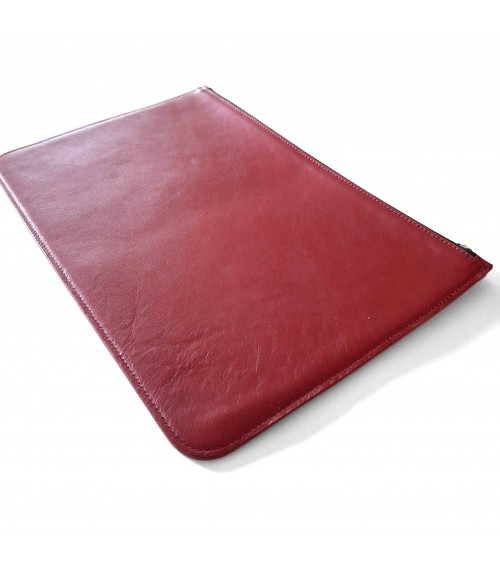 Poche plate zippée Récife cuir rouge bordeaux doublé tissu, fabriqué en France