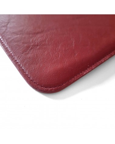 Poche plate zippée Récife cuir rouge bordeaux doublé tissu, fabriqué en France