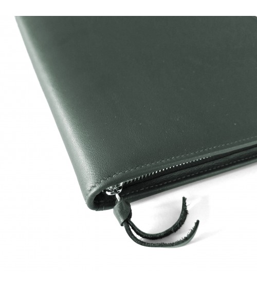 Porte-bloc zippé PA Impulse format A4 cuir vert foncé, fabriqué en Allemagne