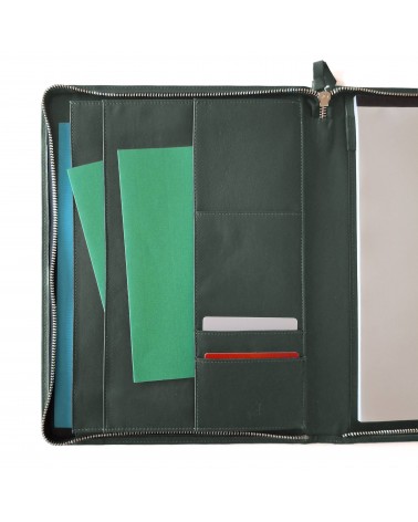 Porte-bloc zippé PA Impulse format A4 cuir vert foncé, fabriqué en Allemagne