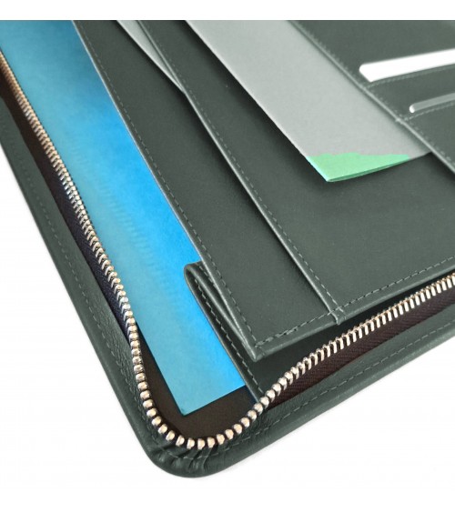 Porte-bloc zippé PA Impulse format A4 cuir vert foncé, fabriqué en Allemagne
