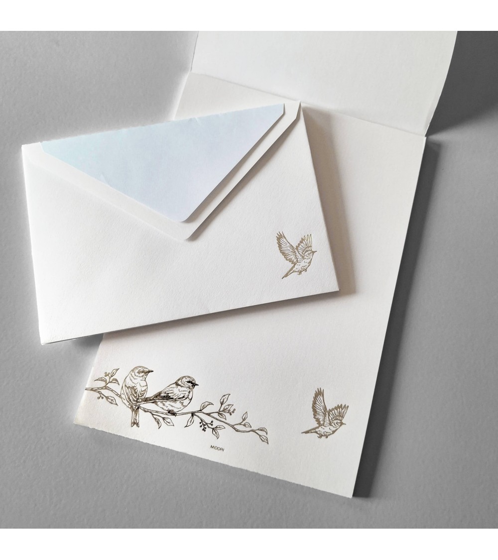 Papier lettres A5 et enveloppes assorties Midori avec un motif d’oiseaux