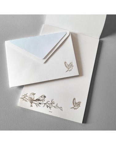 Papier lettres A5 et enveloppes assorties Midori avec un motif d’oiseaux