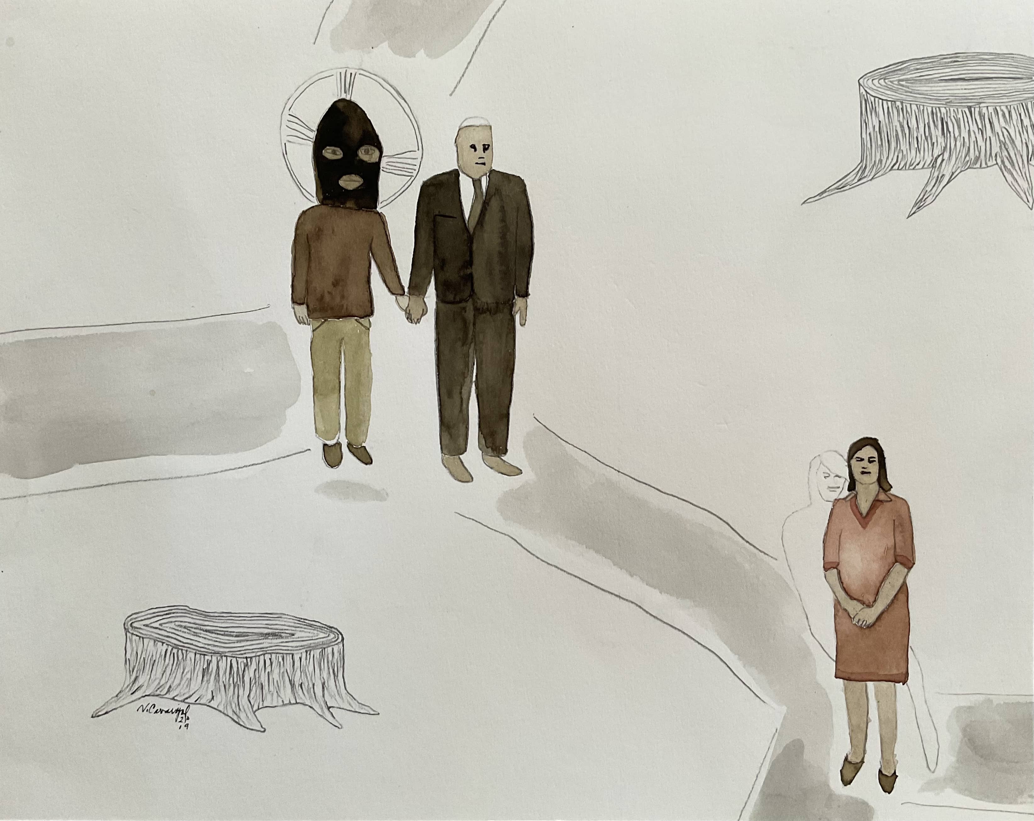 Aquarelle par Vladimir Carvajal, "en bonne compagnie"