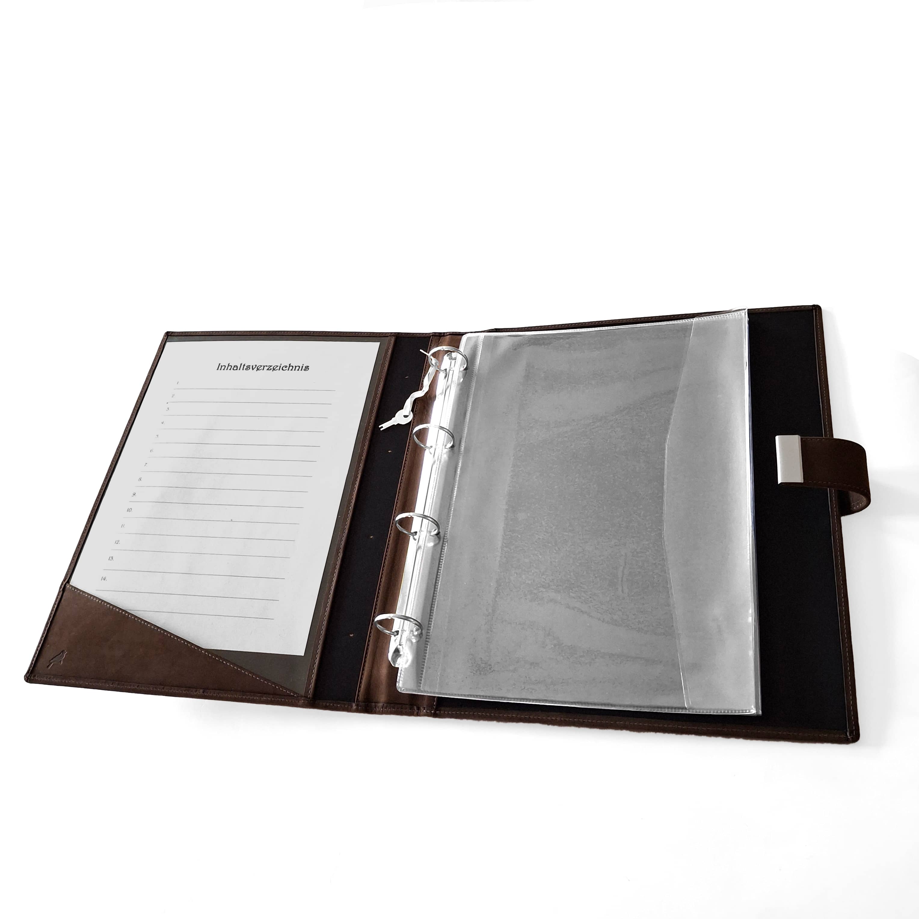 Classeur PA Algarve avec fermoir à clé, format A4, cuir daim brun foncé