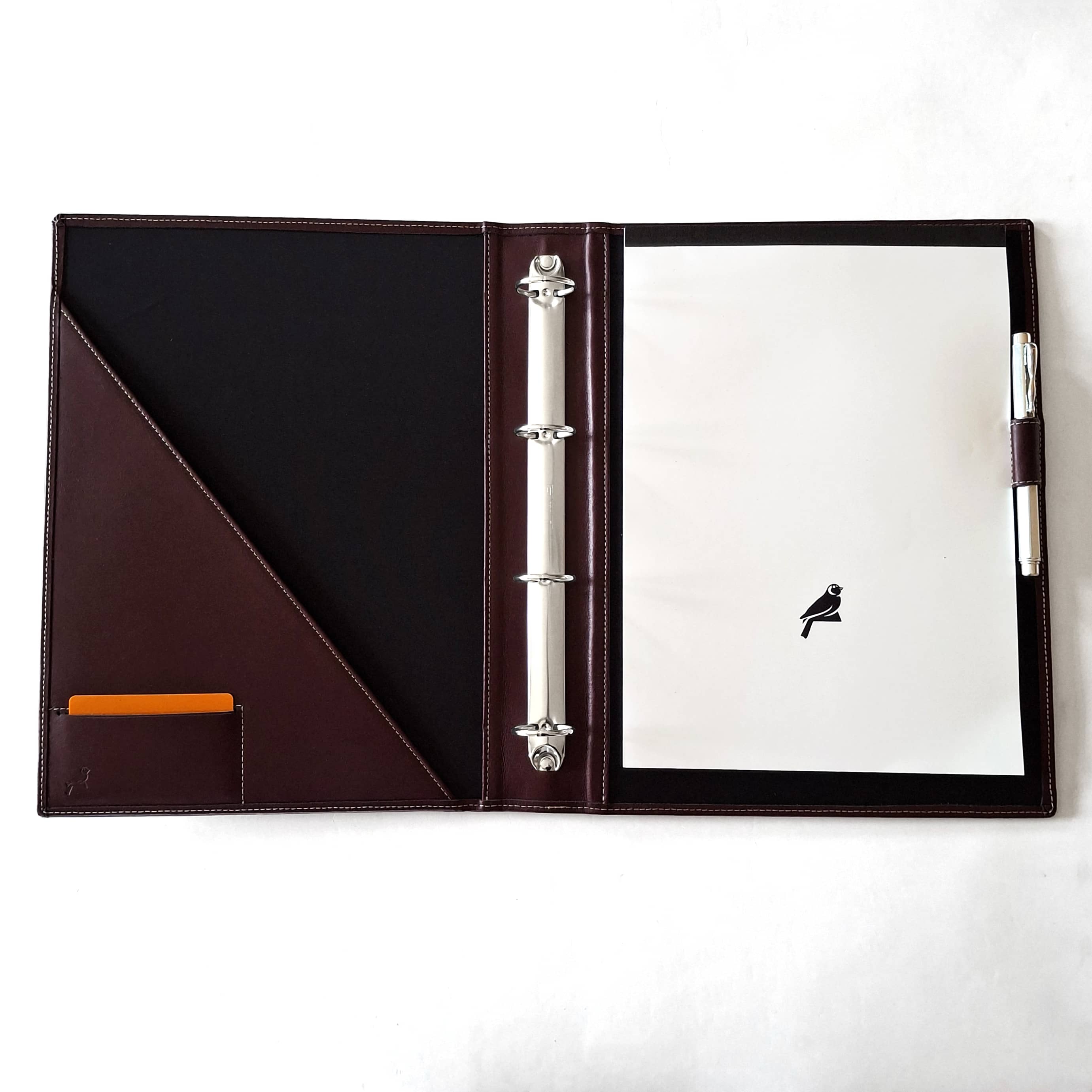 Classeur PA format A4 avec bloc-note, cuir lisse bordeaux foncé